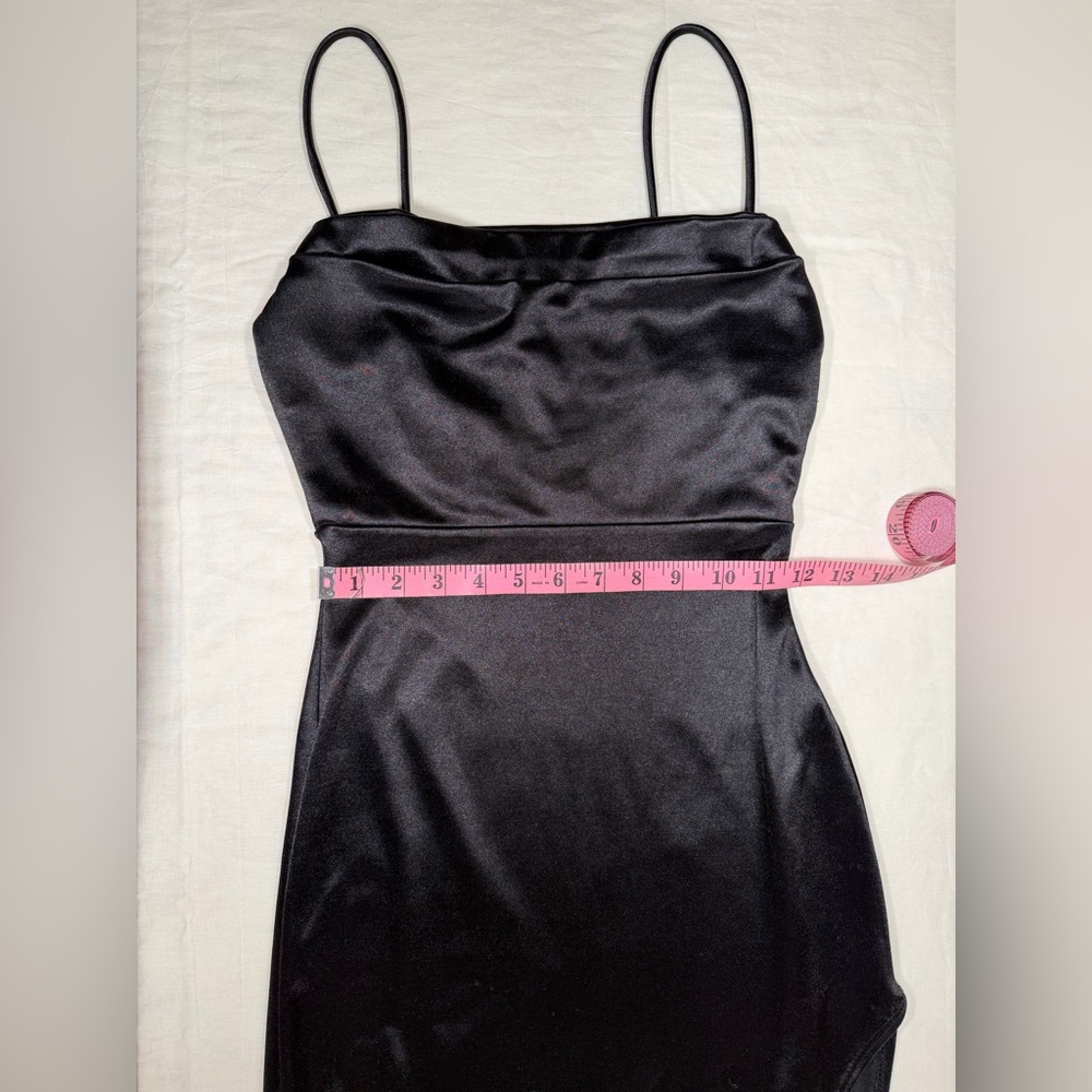 Windsor Black Cowl Neckline Thigh High Slit Formal Satin Dress - Size S - Picture 5 of 9
